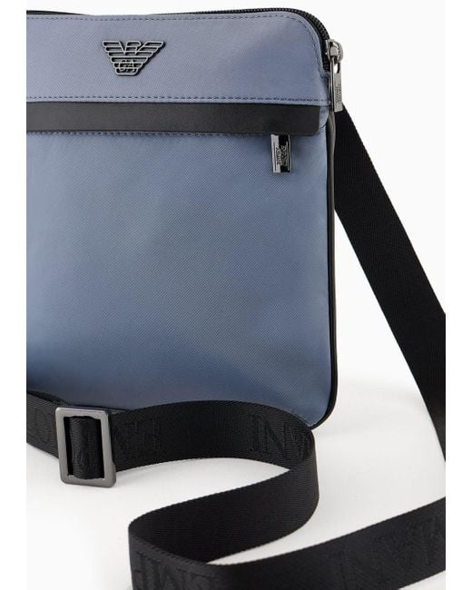 Emporio Armani Blue Flat Armani Sustainability Values Crossbody Bag In Recycled Nylon for men