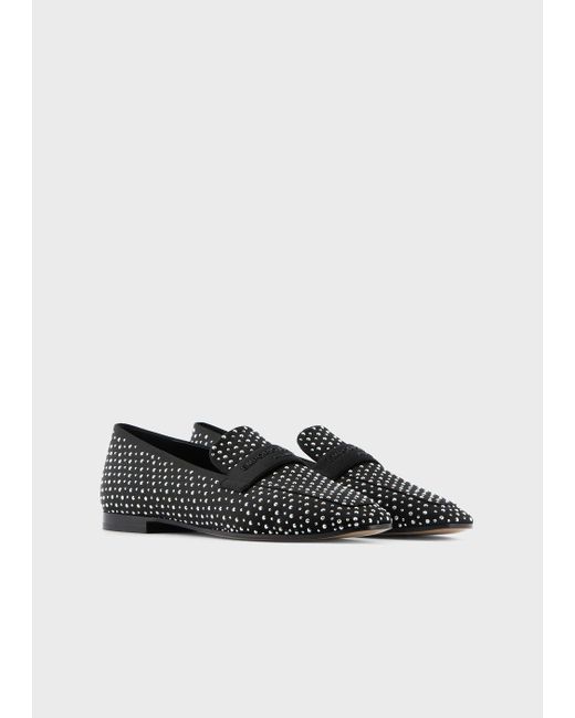 Emporio Armani Satin Loafers With All-over Studs | Lyst