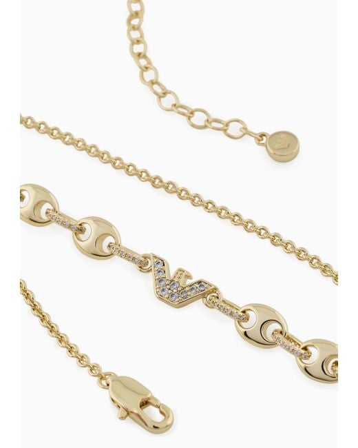 Emporio Armani White Gold-tone Brass Station Necklace