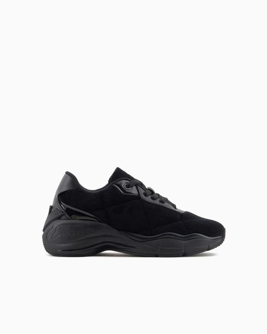 Emporio Armani Black Velvet Sneakers With Oversized Soles