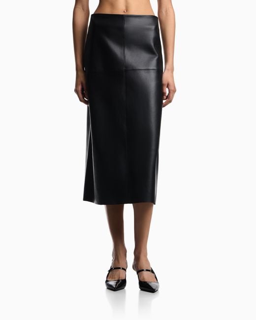 Emporio Armani Black Vegetable-Tanned Nappa Lambskin Midi Skirt