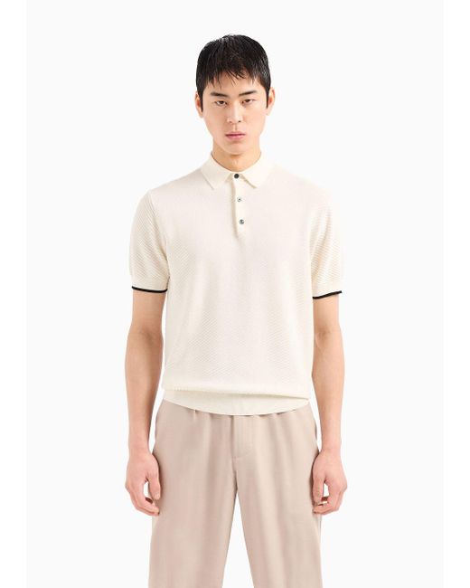 Emporio Armani Natural Patterned-knit Polo Shirt for men