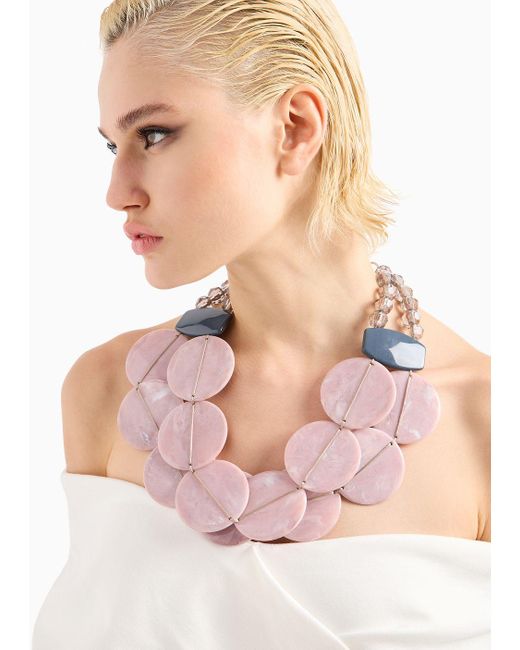 Collar Largo Con Piedras Redondas Emporio Armani de color Pink