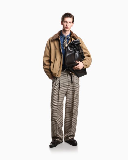 Emporio Armani Green Cotton Blouson Jacket With A Plush Detachable Collar for men