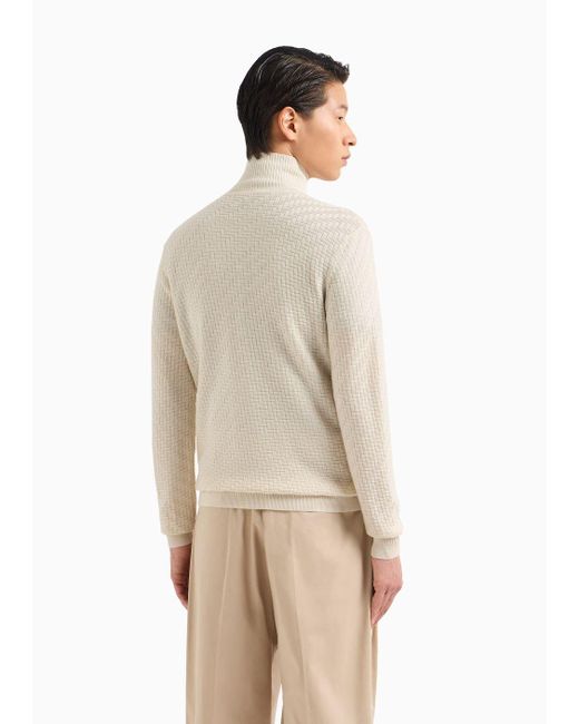 Emporio Armani White Asv Wool And Lyocell-blend Blouson In A Front And Back Plain Knit And With A Full-length Zip for men