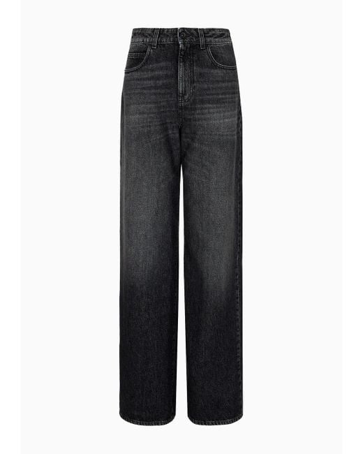 Emporio Armani Black J8b High-waisted Wide-leg Jeans In Vintage-look Denim With A Logo Tag