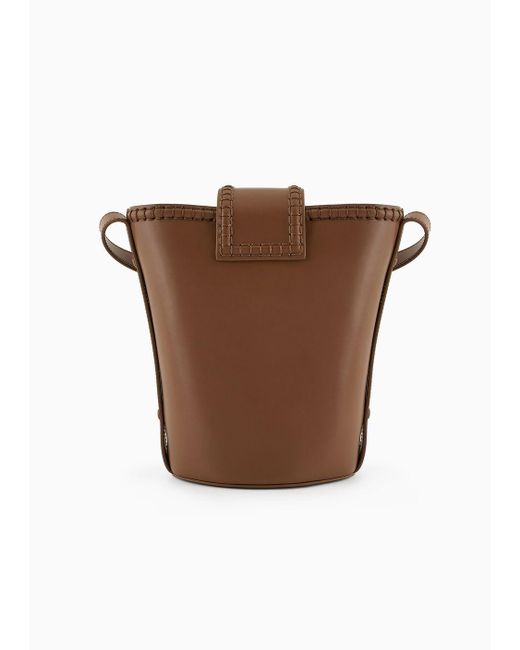 Emporio Armani Brown Leather Bucket Shoulder Bag With Icon Strap
