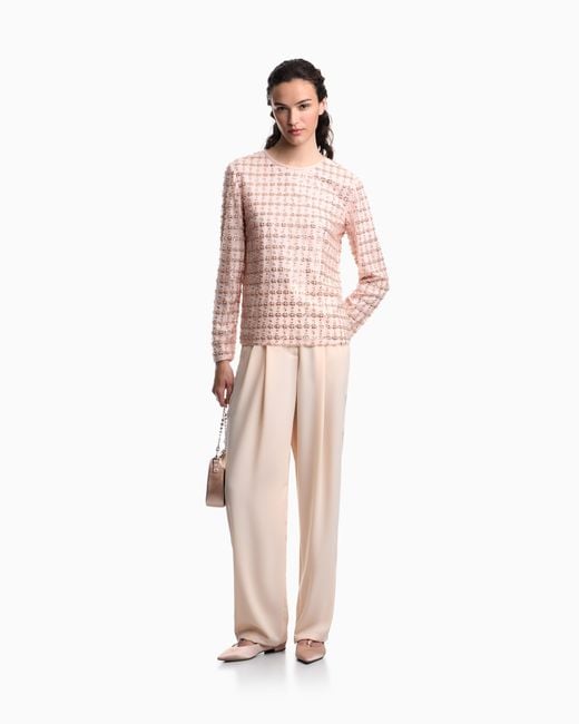 Emporio Armani Pink Tulle Top With Sequin And Bead Embroidery