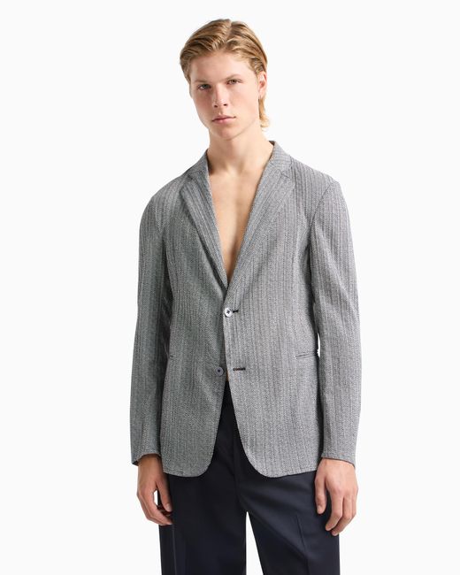 Blazer À Boutonnage Simple En Tissu Seersucker Imprimé Chevron Emporio Armani pour homme en coloris Gray
