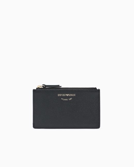 Emporio Armani Black Zipped, Tumbled-Leather Card Holder