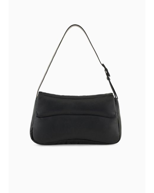 Emporio Armani Black Oversized Baguette Shoulder Bag In Puffy Nappa Leather