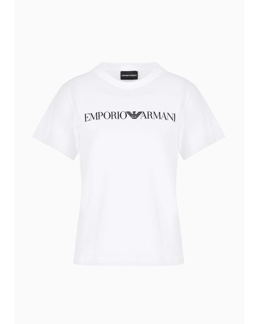 Emporio Armani White Asv Organic-jersey T-shirt With Logo Print