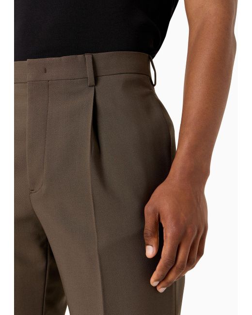 Pantalon À Pli Sur Le Devant En Laine Froide Emporio Armani pour homme en coloris Brown