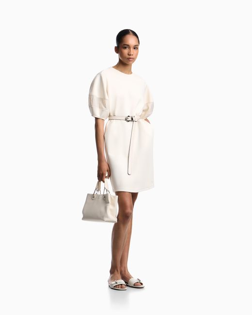 Emporio Armani White Stretch Double Jersey Dress With Rayon Insert
