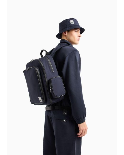 Emporio Armani Blue Travel Essentials Nylon Backpack for men