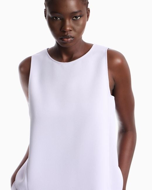 Emporio Armani Purple Textured Sleeveless Top With Round Neckline And Back Zip