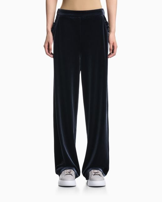 Emporio Armani Blue Wide-Leg Stretch Chenille Trousers With Side Pockets