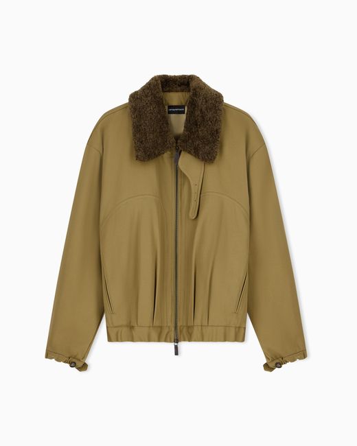 Emporio Armani Green Cotton Blouson Jacket With A Plush Detachable Collar for men