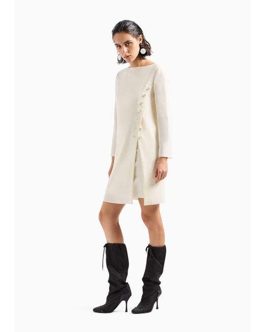 Emporio Armani White Technical Cady Tunic Dress With Satin Buttons