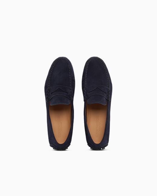 Emporio Armani Blue Suede Driving Shoes for men