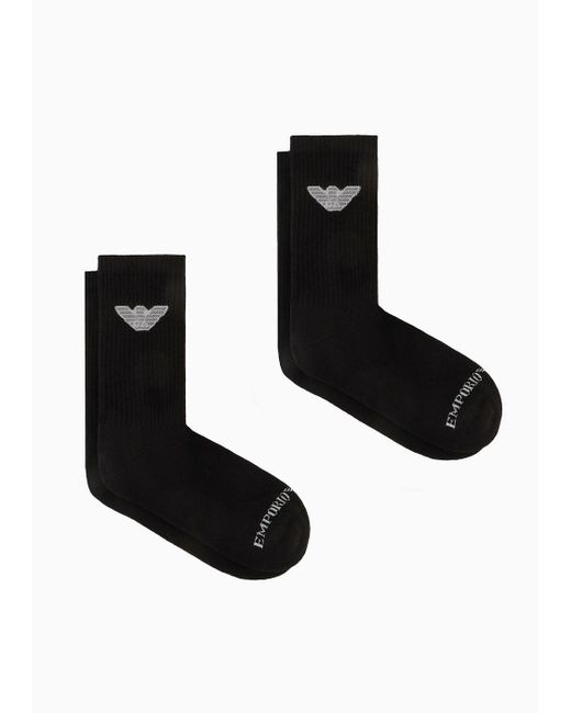 Emporio Armani Black Two-pack Of Terrycloth Socks With Sports Logo for men