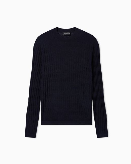 Emporio Armani Blue Textured Virgin Wool Jumper for men