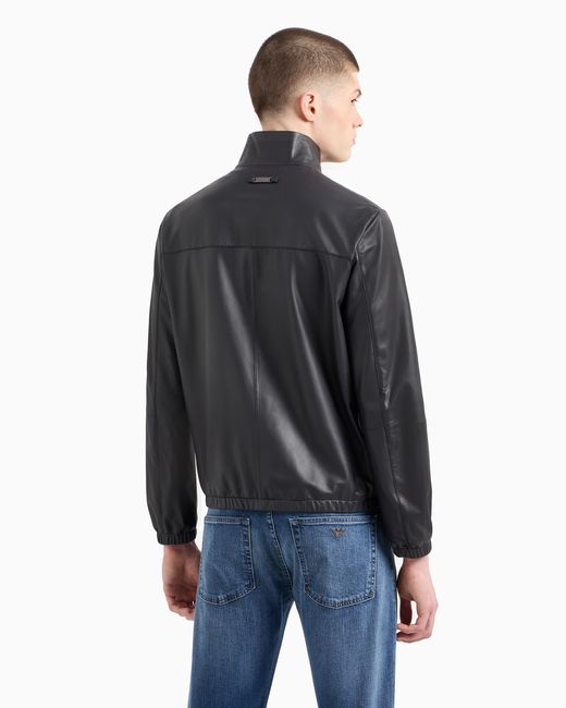 Cazadora De Napa De Cordero Semianilina Con Cremallera Completa Emporio Armani de hombre de color Black