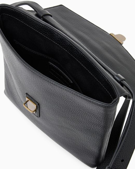 Emporio Armani Black Icon Pebbled Leather Flat Shoulder Bag for men