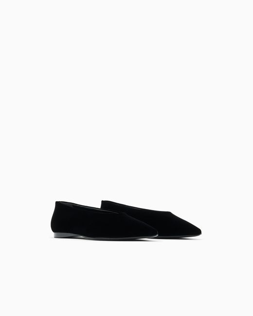 Emporio Armani White Pointed-Toe Velvet Ballet Flats