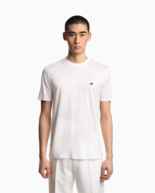 Emporio Armani White Jersey T-Shirt With Embroidery for men