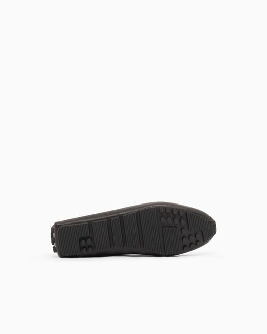 Emporio Armani White Saffiano Leather Driving Loafers for men