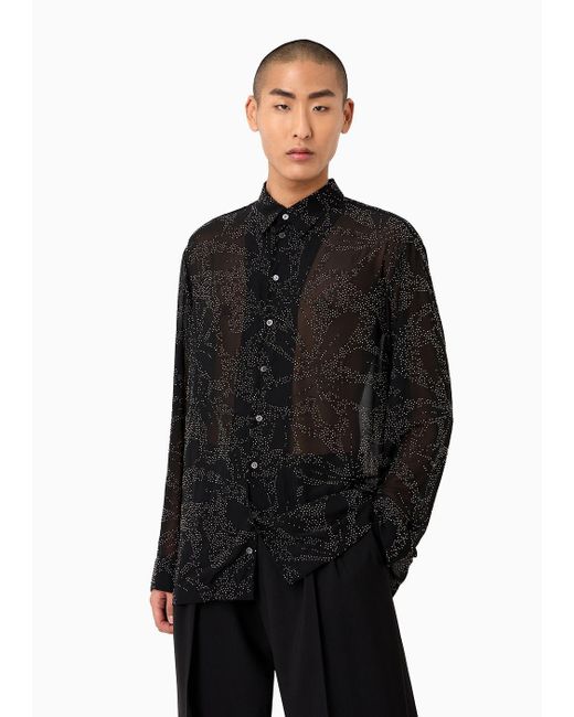Emporio Armani Black Georgette Shirt With Micro-stud Floral Pattern for men