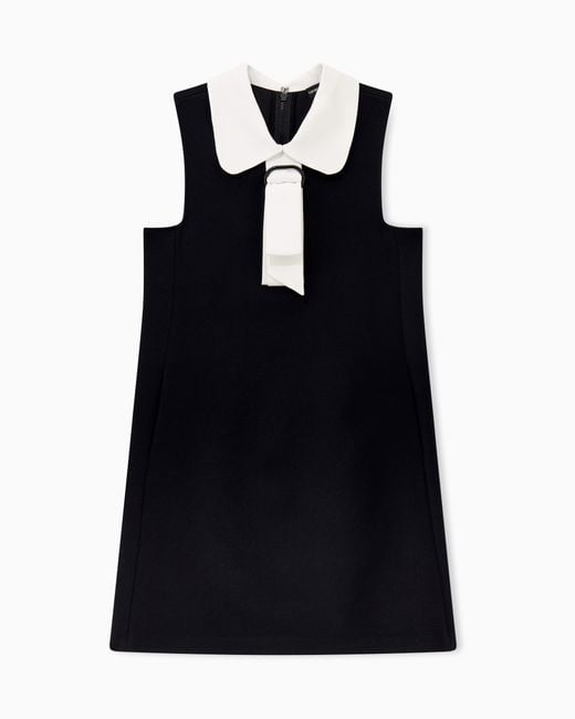 Emporio Armani Black Sleeveless Dress With A Peter Pan Collar And A Front Tie
