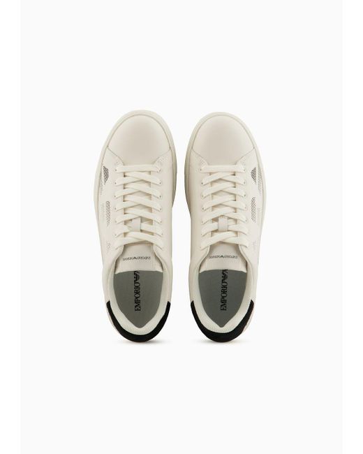 Emporio Armani White Asv Regenerated-leather Sneakers With Gradient Eagle for men