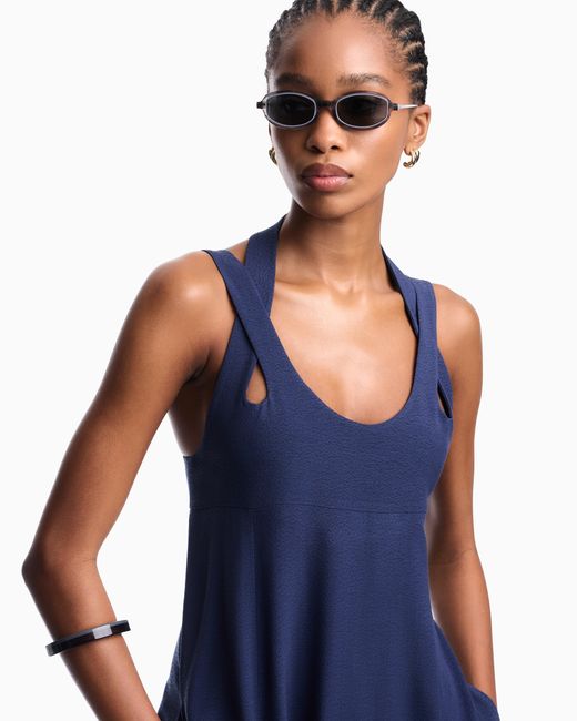 Emporio Armani Blue Flowing Micro Leopard Spot Jacquard Dress