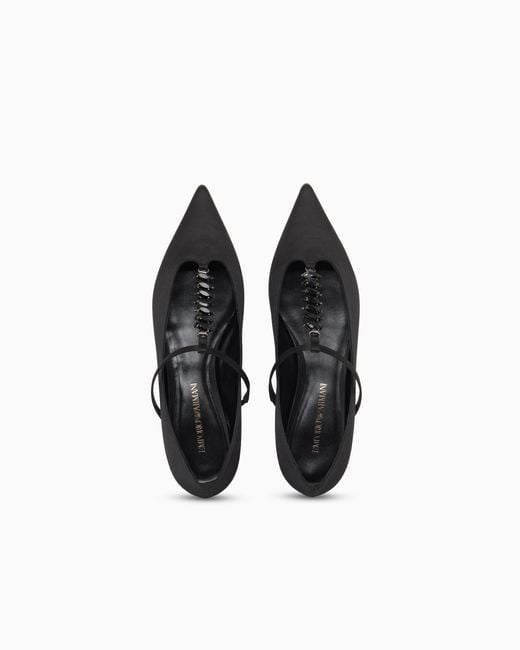 Emporio Armani White Satin T-Bar Ballerinas