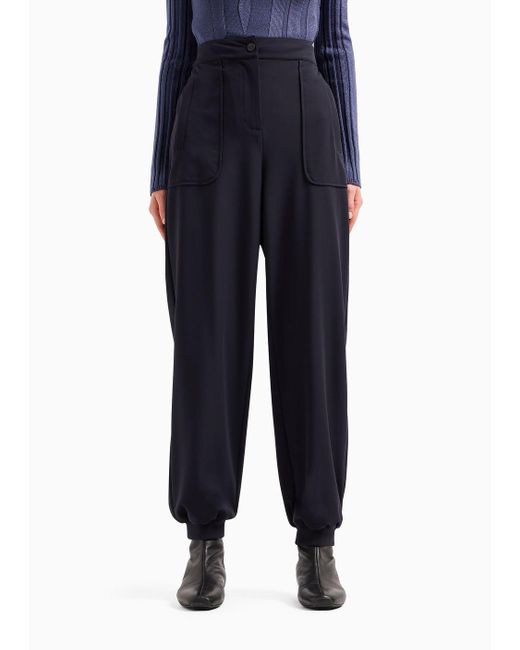 Emporio Armani Blue Shiny, Stretch Fabric Cargo Trousers