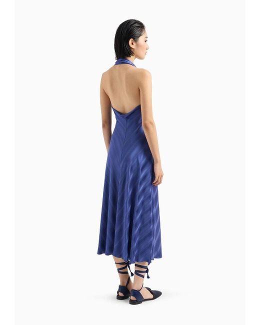 Emporio Armani Blue One-shoulder Dress In Jacquard Viscose With Diagonal Gradient-effect Motif
