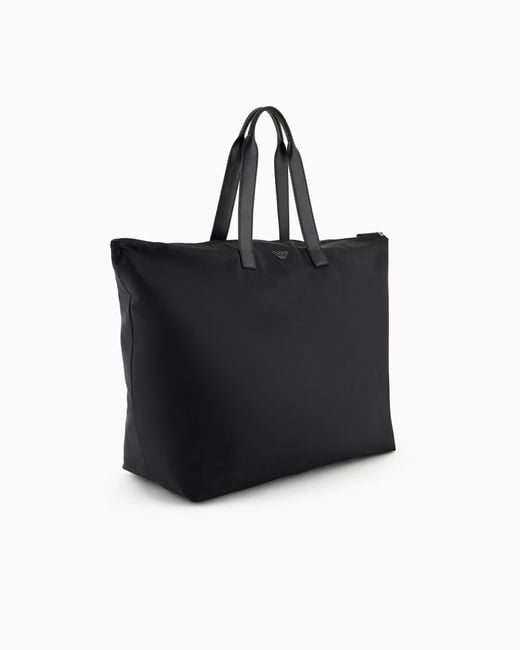 Emporio Armani Black Asv Large Recycled-Nylon Shopper Bag for men