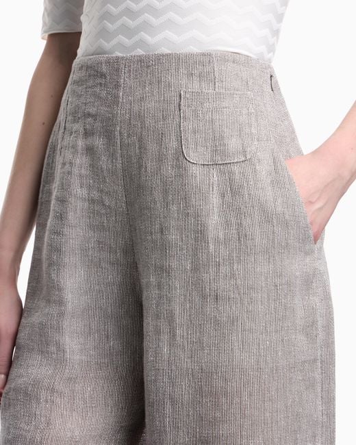 Emporio Armani White Wide-Leg Linen Gauze Trousers
