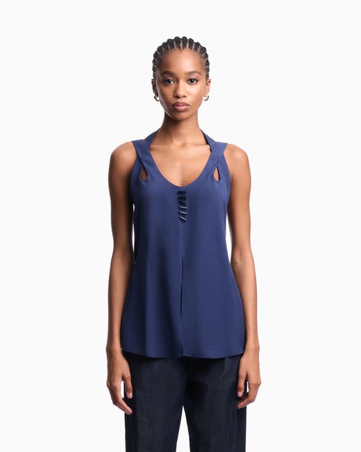 Emporio Armani Blue Flowing Micro Leopard Spot Jacquard Top