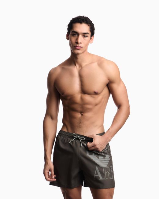 Emporio Armani Gray Bold Logo Swim Shorts for men