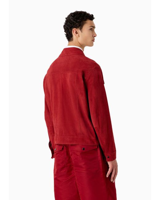 Giacca Camicia In Suede Di Capra Con Tasche Frontali di Emporio Armani in Red da Uomo