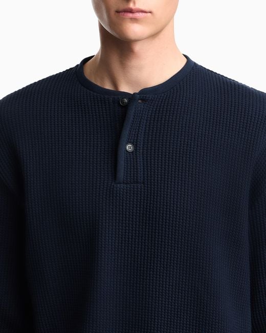 Emporio Armani Blue Icon Jersey-Stitch, Henley-Collar Sweatshirt for men