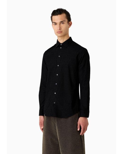 Emporio Armani Black Shirt With All-over Diagonal Flocked Print for men