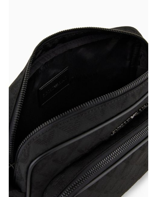 Emporio Armani Black Nylon Shoulder Bag With All-over Jacquard Eagle for men