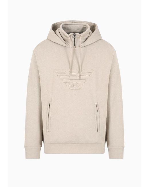 Emporio Armani Natural Hooded Jersey Sweatshirt With Embossed Domed Logo for men