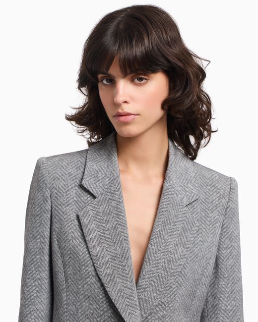 Blazer À Simple Boutonnage En Mélange De Viscose Chevron Icon Emporio Armani en coloris Gray