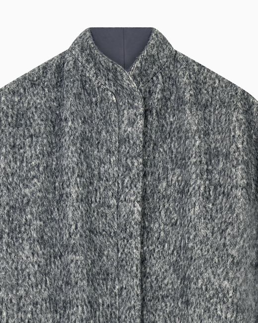 Emporio Armani Gray Melange Wool Blend Coat With A Stand-Up Collar And Back Belt