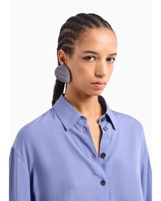 Emporio Armani Blue Oversized Shirt In Fluid Cotton